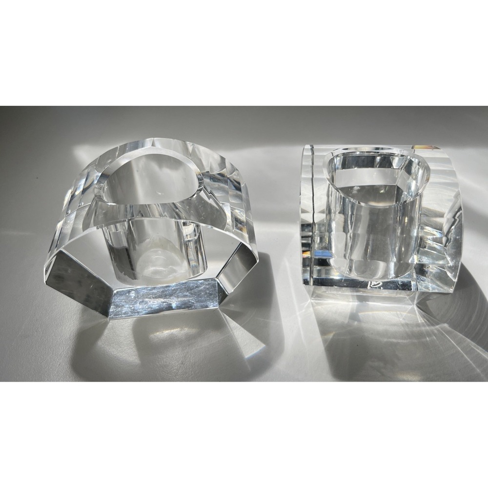 Vintage Oleg Cassini Crystal Cut Lotus Votive Elegant Candle Holder Signed Set